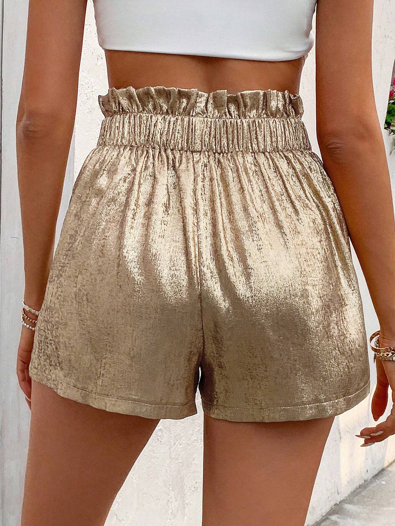 SHEIN Essnce Women's High Waist Metallic Fabric Summer Shorts