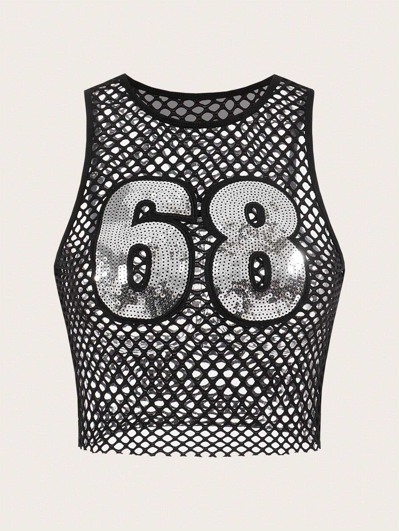 SHEIN ICON Women's Mesh Beaded Patch Tank Top