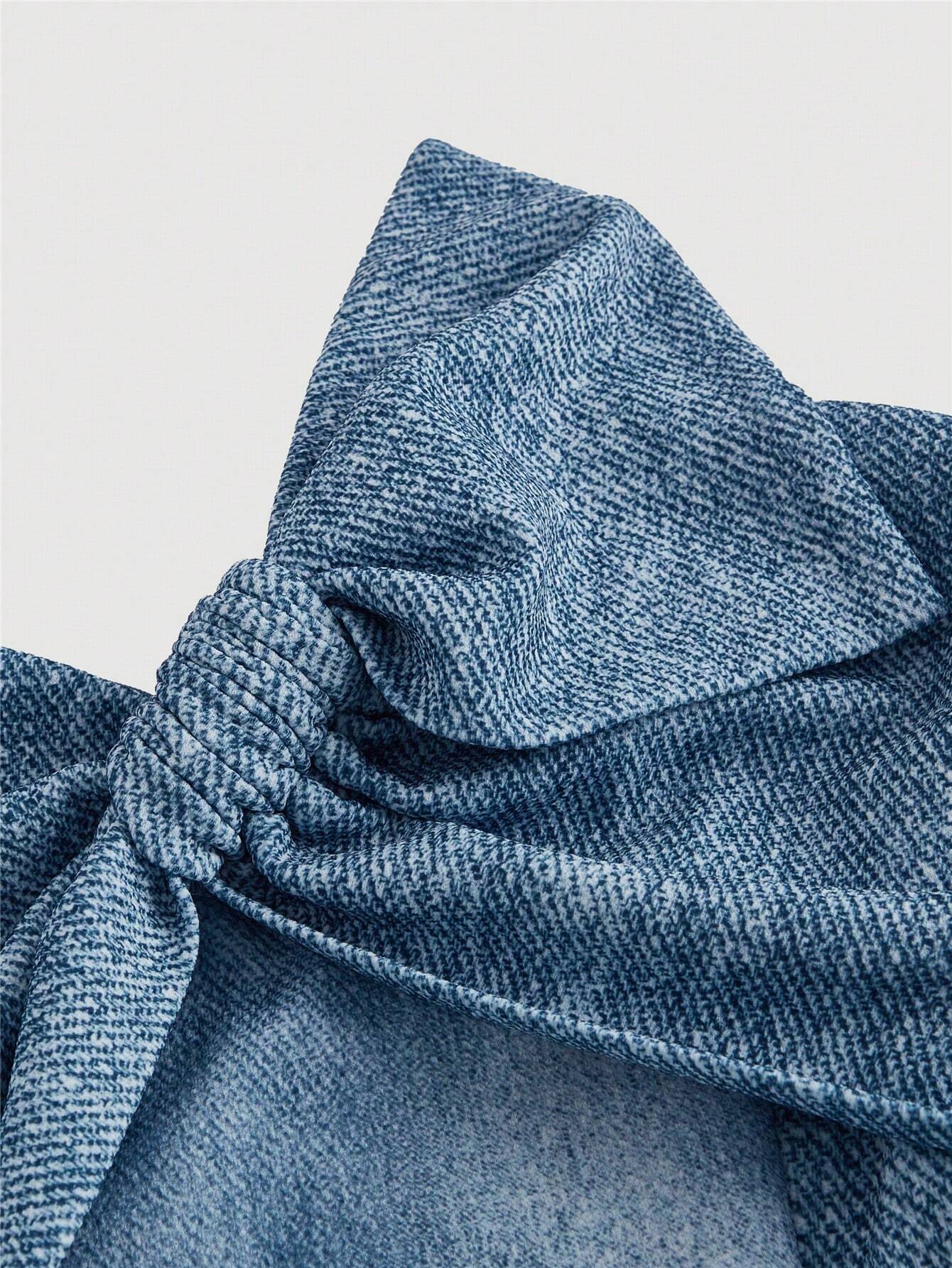 SHEIN MOD Summer Stretchy Knit Denim Print Strapless Crop Top