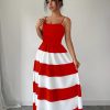 SHEIN Privé Women Contrast Striped Print Spaghetti Strap Dress