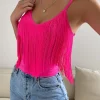SHEIN VCAY Summer Beach Solid Fringe Trim Cami Bodycon Top