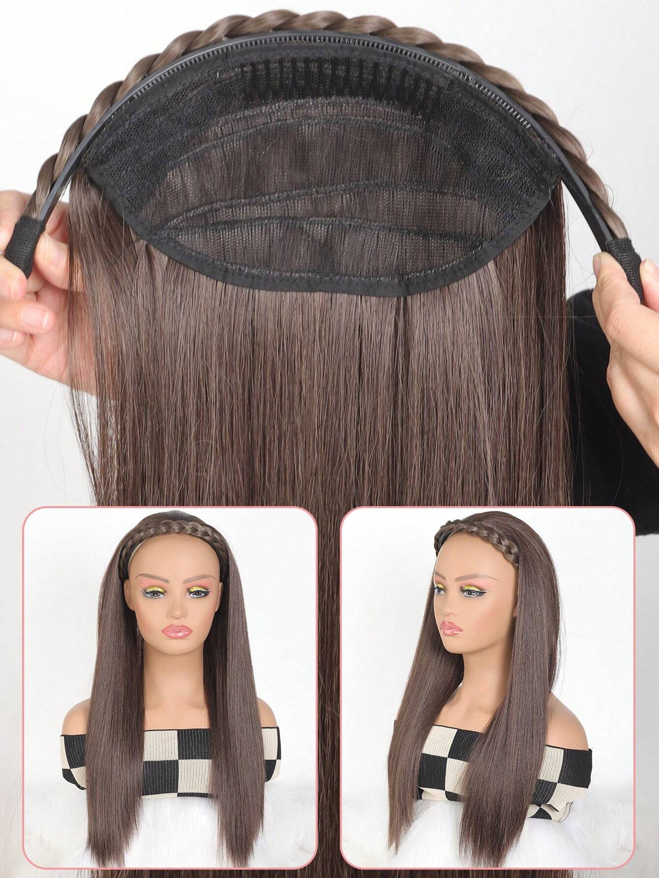 SHEIN Synthetic Long Straight Headband Half Wig Clip In Hair Extension