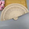 shein 1 pcs Elegant Pure Wood Fans, Handmade Carved Wooden Fan