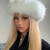 SHEIN 1pc Ladies' Pure White & Thick Feather Decorated Winter Warm Hat