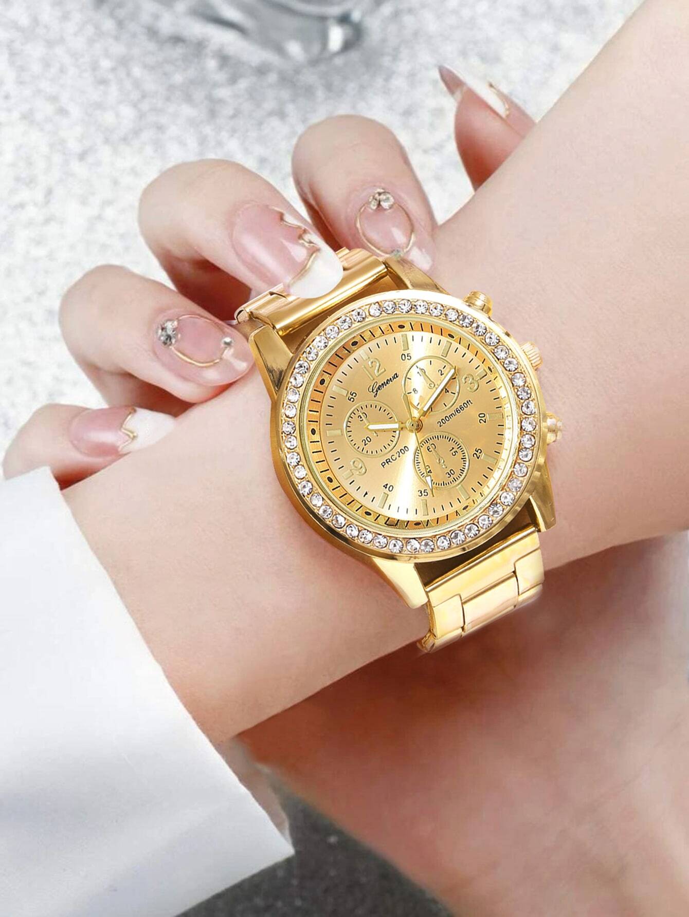 SHEIN 1pc Ladies Watch Gold Watch Women's Casual Business Quartz Watch