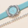 SHEIN 1pc Ladies Watch Rhinestone Decor Quartz Watch & 1pc Bracelet Holiday