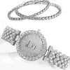 SHEIN 1pc Rhinestone Decor Quartz Watch & 2pcs Rhinestone Decor Bracelet Holiday