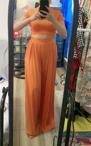 SHEIN SXY Solid Crop Top & Wide Leg Pants