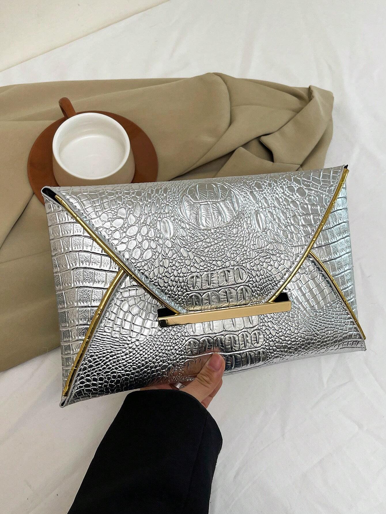 SHEIN Fashionable High-Quality Crocodile Embossed Clutch Bag