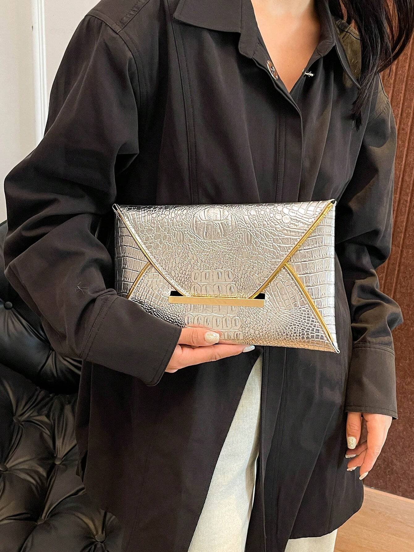 SHEIN Fashionable High-Quality Crocodile Embossed Clutch Bag