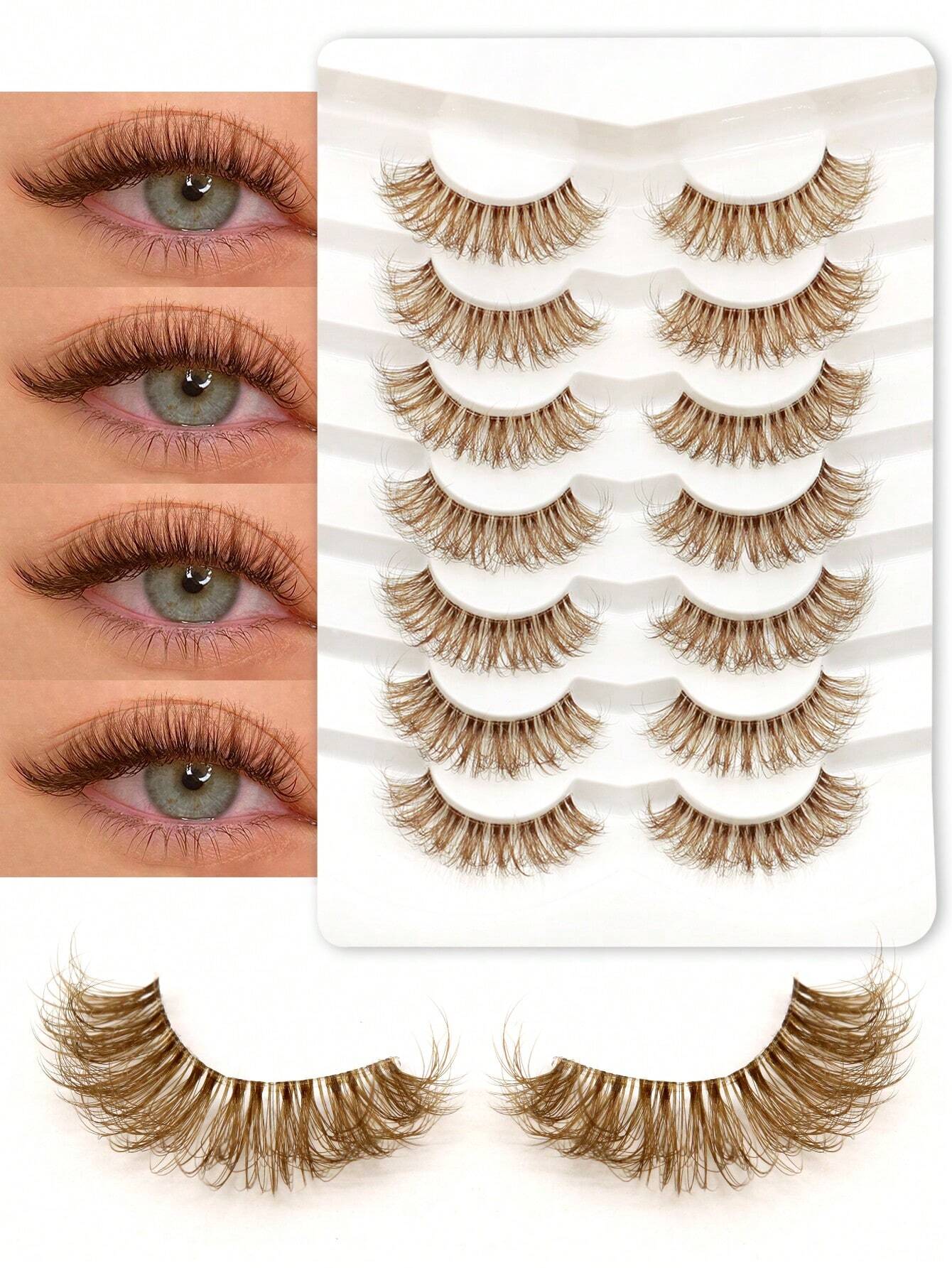 SHEIN GROINNEYA 7 Pairs Cat Eye Lashes Faux Mink Eyelashes