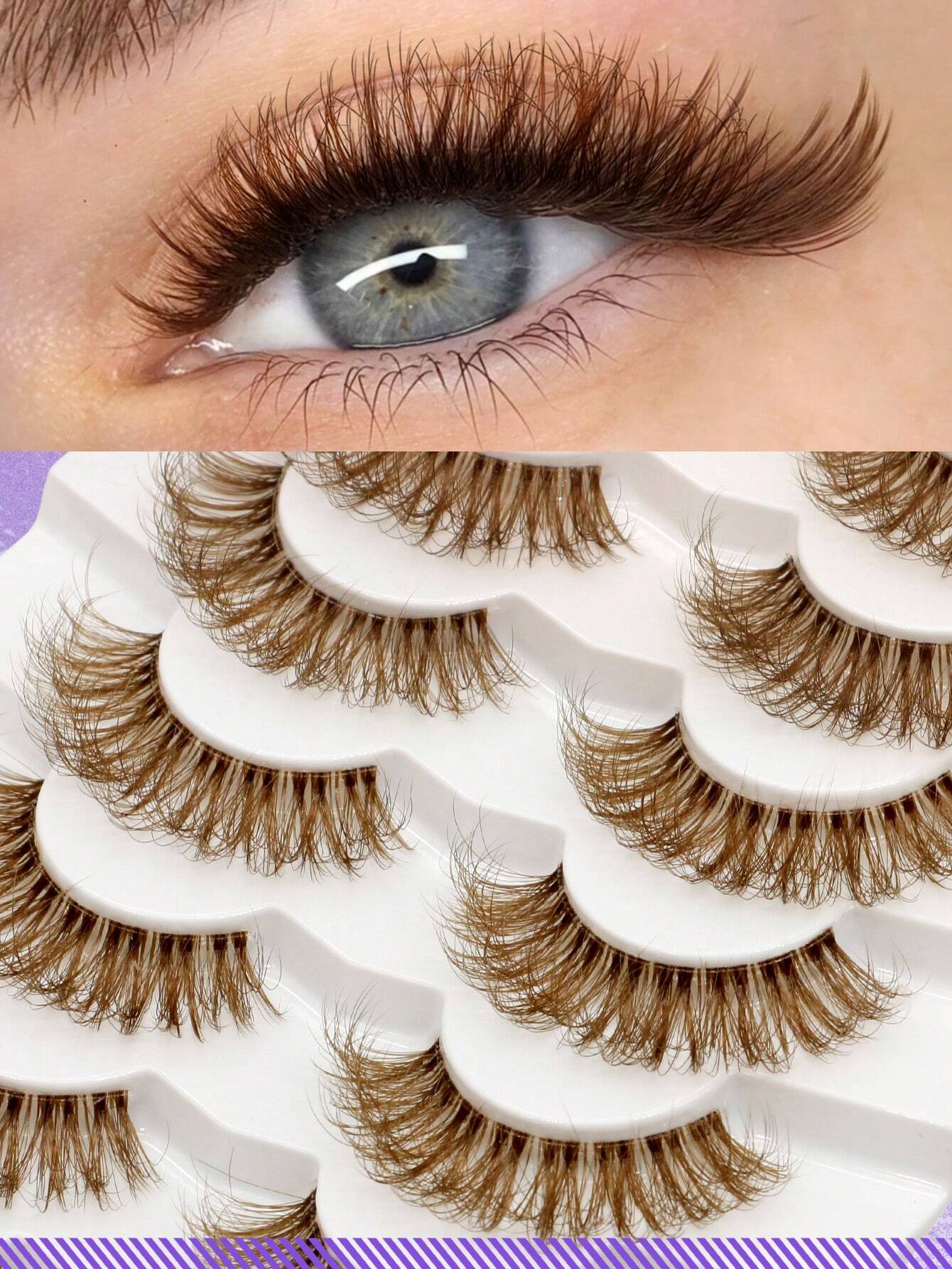 SHEIN GROINNEYA 7 Pairs Cat Eye Lashes Faux Mink Eyelashes