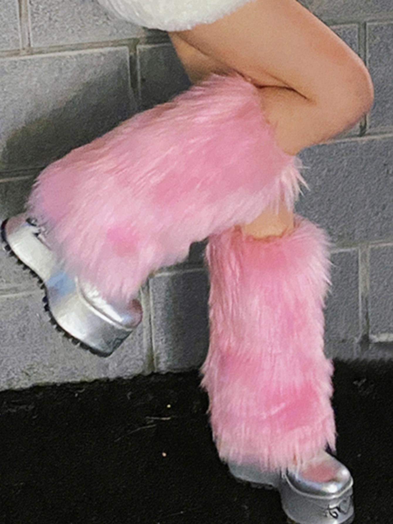 SHEIN Long Pink Plush Leg Warmers Suitable For Stage Party