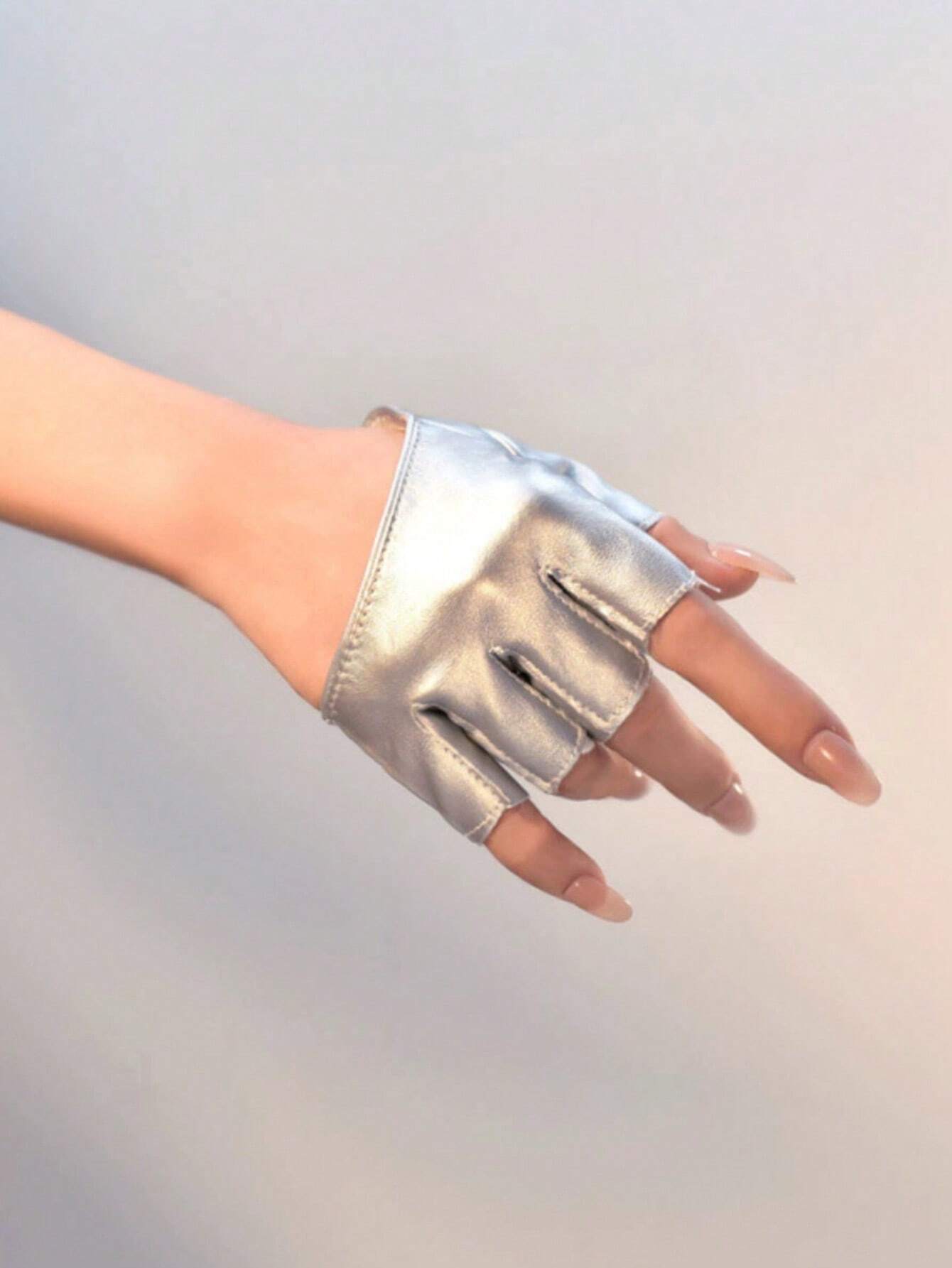 SHEIN One Pair Of PU Leather Open Cutout Fingerless Gloves