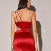 SHEIN BAE One Shoulder Wrap Hem Satin Dress