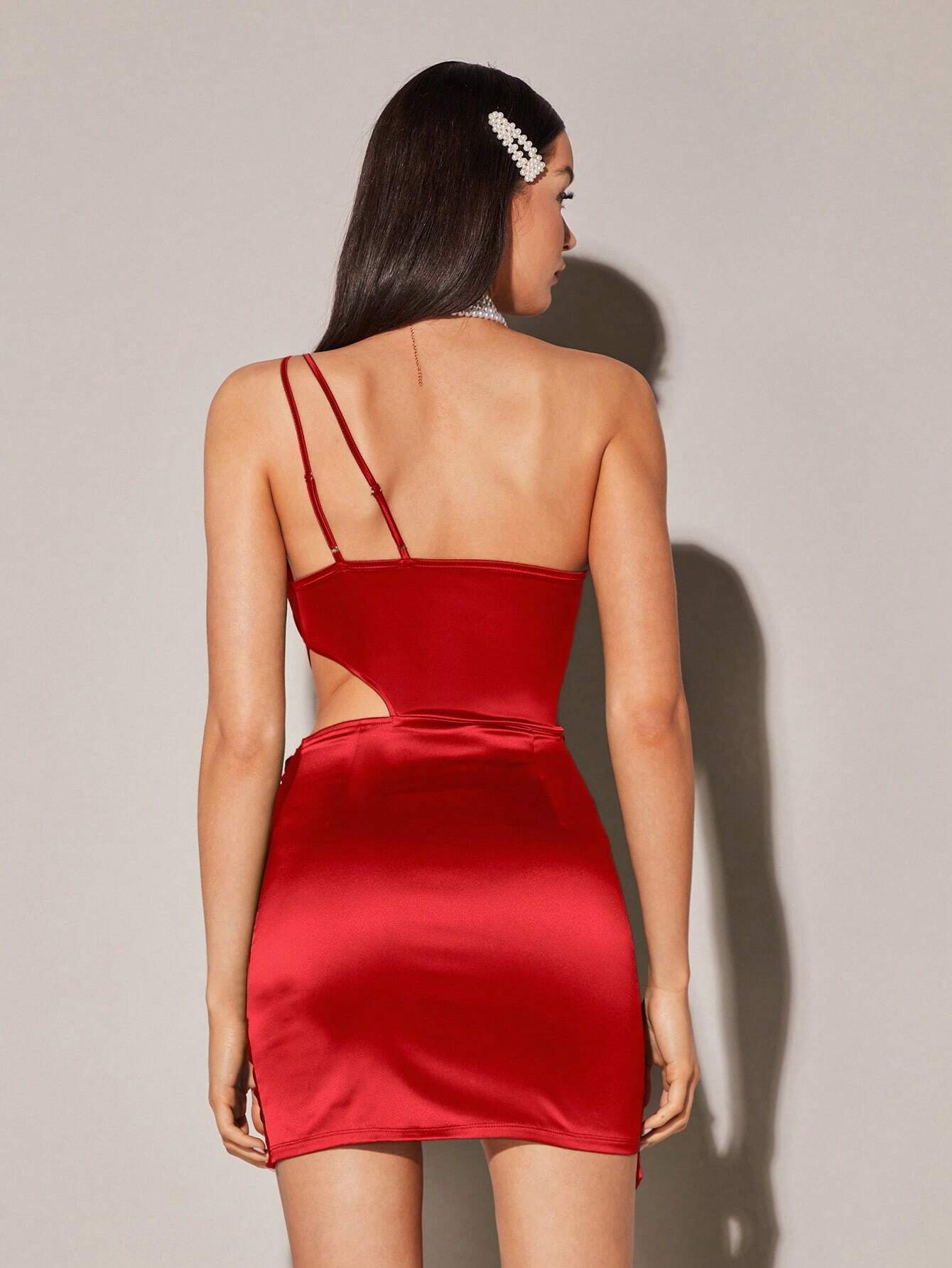 SHEIN BAE One Shoulder Wrap Hem Satin Dress