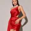 SHEIN BAE One Shoulder Wrap Hem Satin Dress