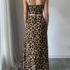 SHEIN Frenchy 2pcs Women's Summer Fashion Leopard Print Sleeveless Crop Top And High Split Skirt Set