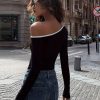SHEIN Privé Women's Two-Tone Open Shoulder Form-Fitting Long Sleeve T-Shirt
