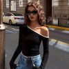 SHEIN Privé Women's Two-Tone Open Shoulder Form-Fitting Long Sleeve T-Shirt
