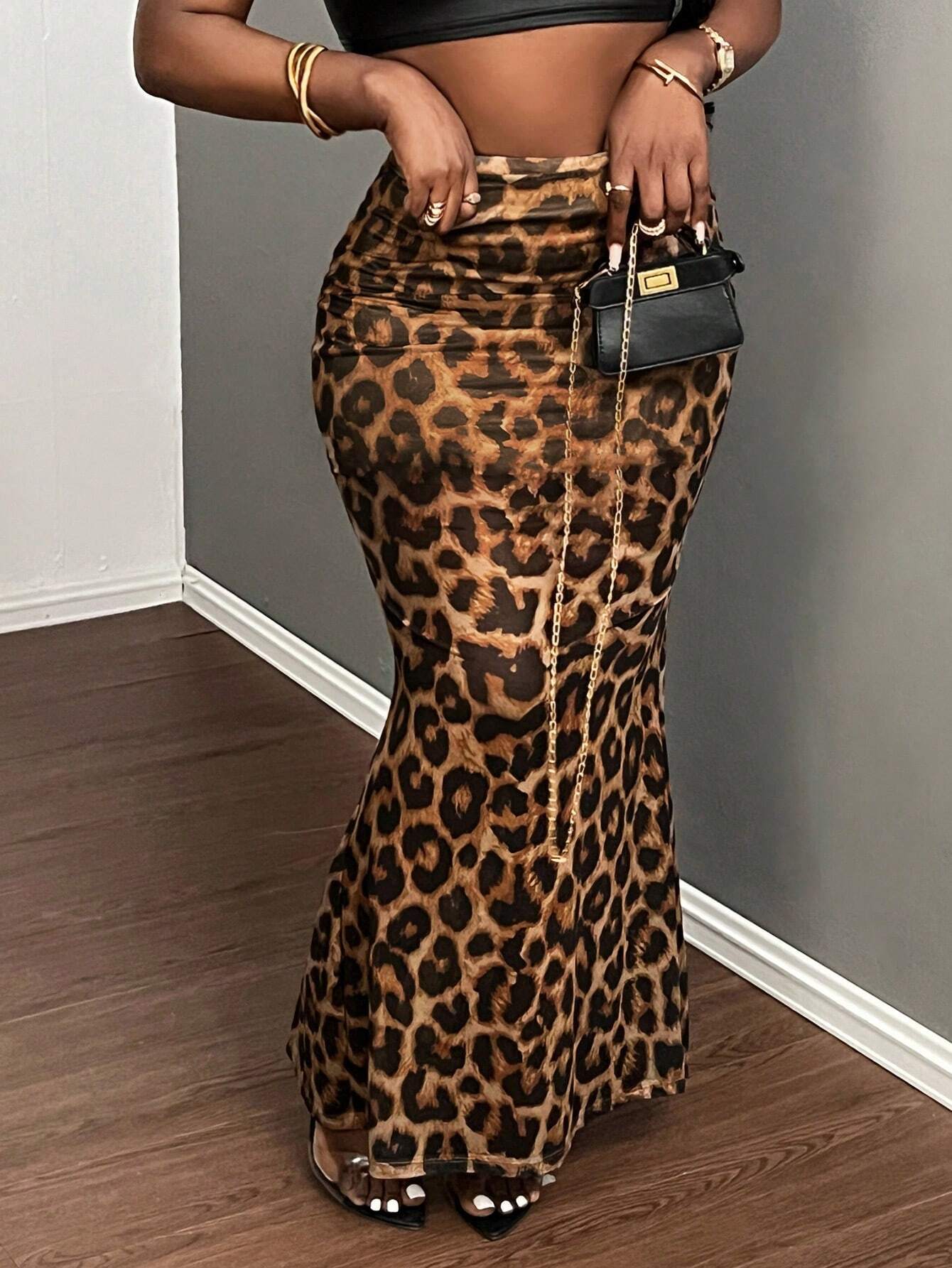 SHEIN Slayr 2024 New Summer Elegant And Sexy Leopard Print Slim Fit Mermaid Skirt