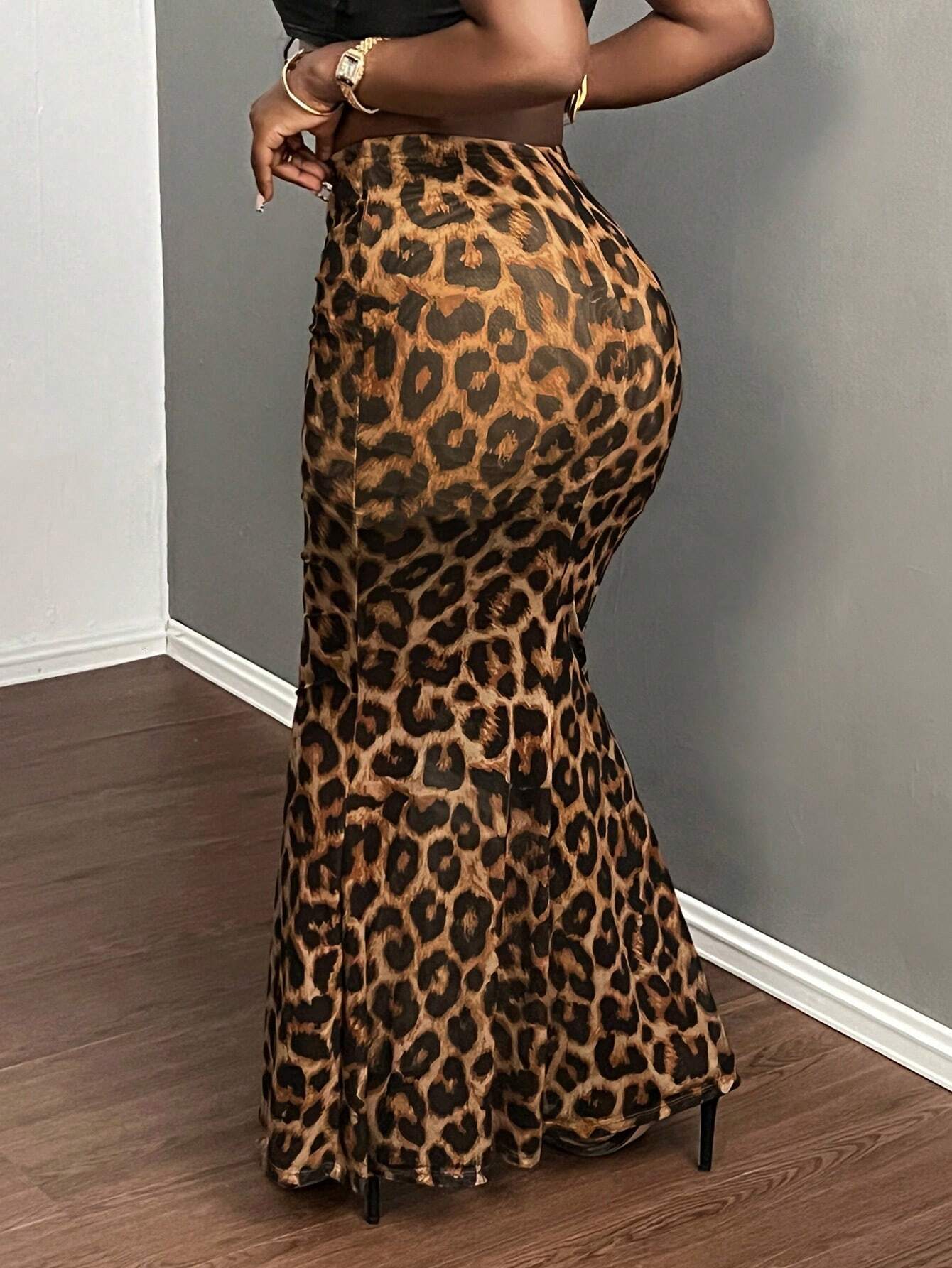 SHEIN Slayr 2024 New Summer Elegant And Sexy Leopard Print Slim Fit Mermaid Skirt