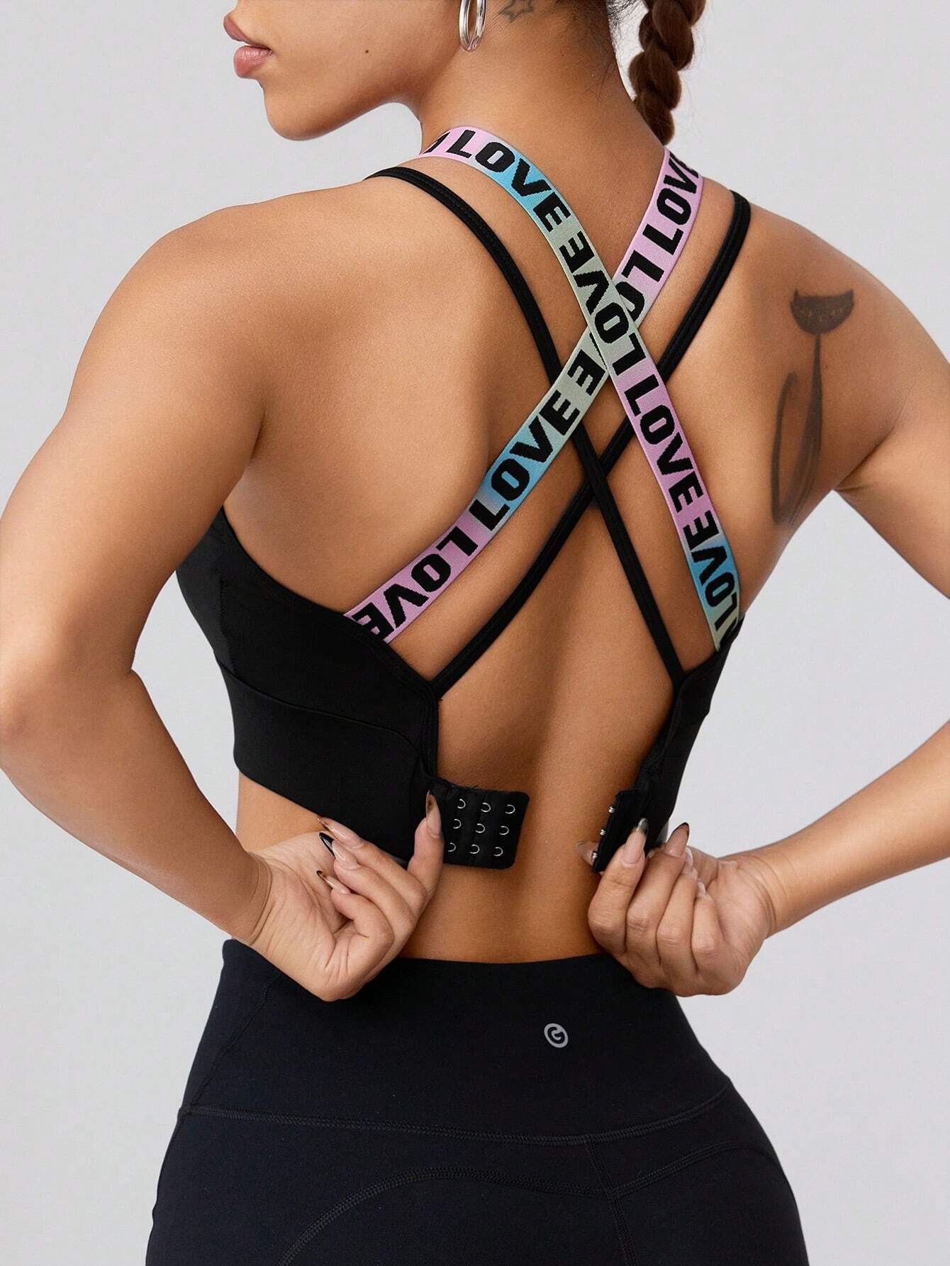 SHEIN Sport Streetz Sexy Cross Back Letter Jacquard Band Bra