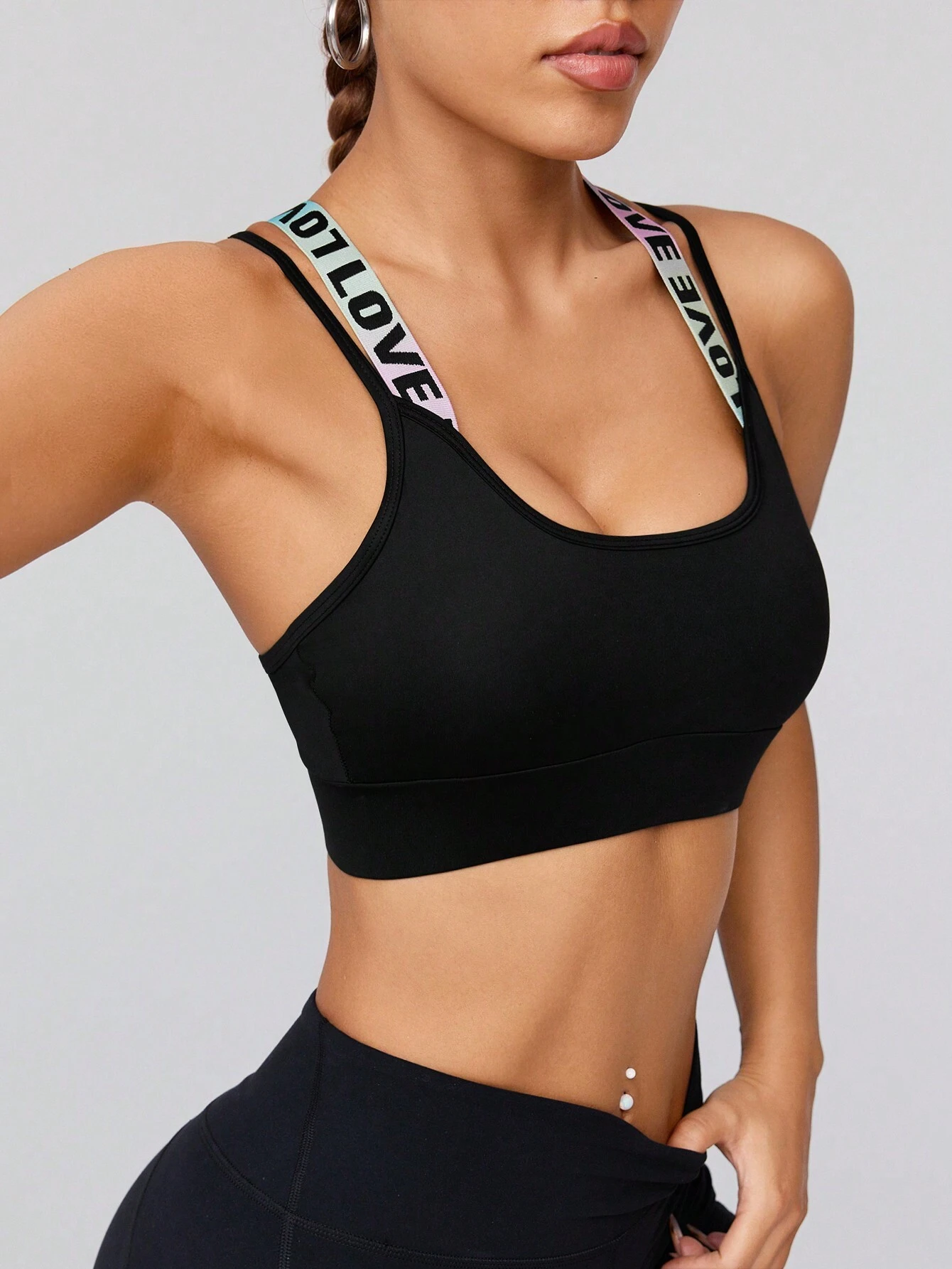 SHEIN Sport Streetz Sexy Cross Back Letter Jacquard Band Bra