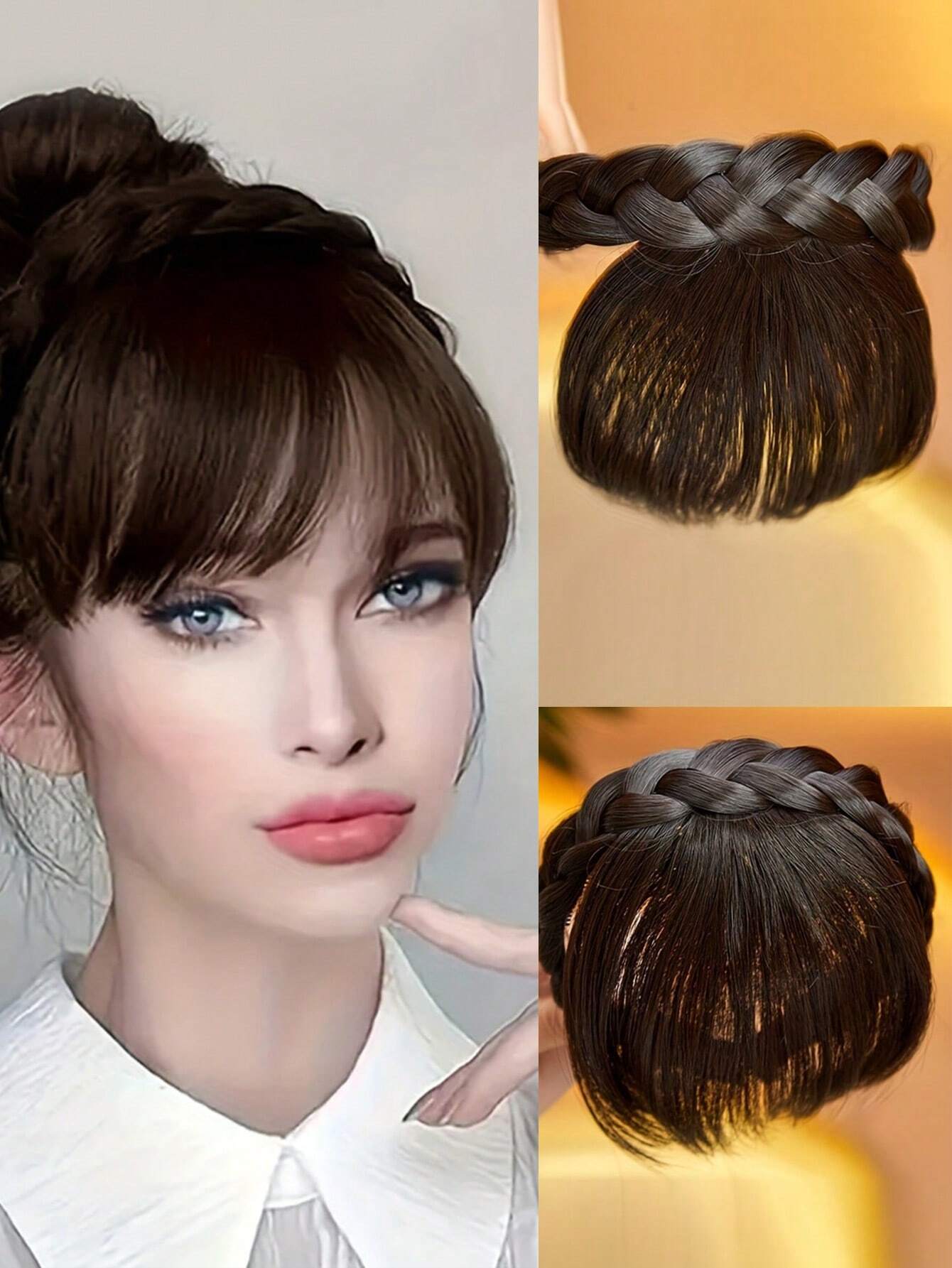 SHEIN Synthetic Bangs Braids Headband One Piece Wig Front