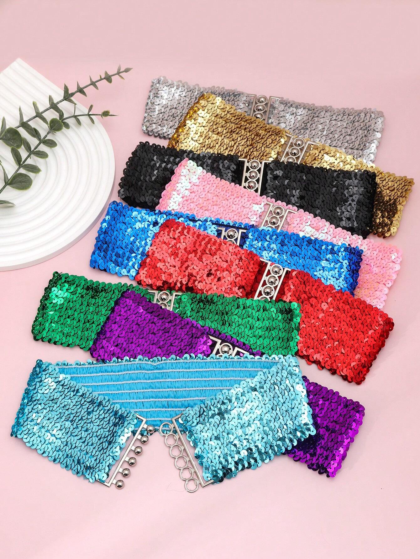 SHEIN 1 Set Of Sequin Elastic Waistband Women's Buckle