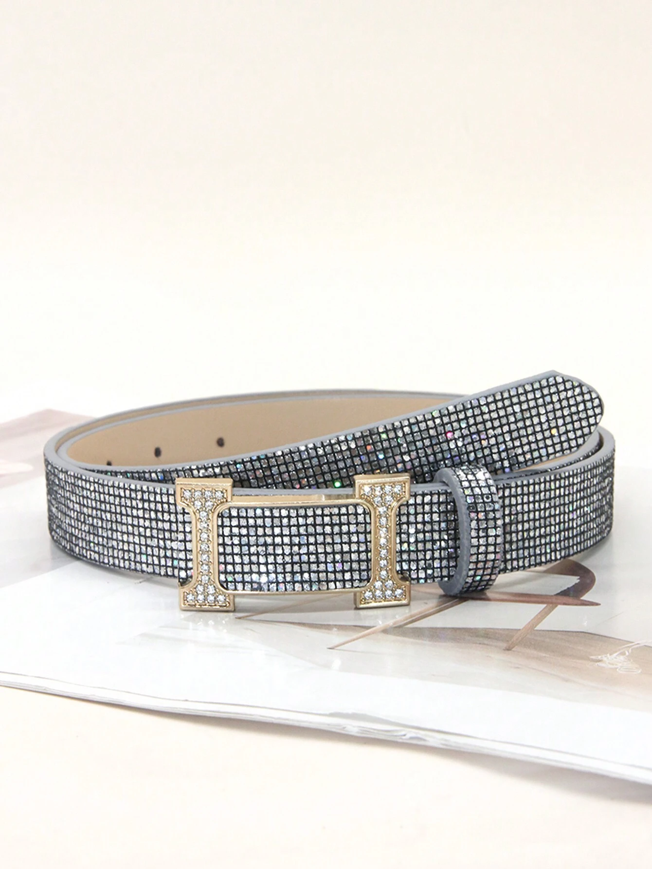 SHEIN 1pc Women's Fashion Rhinestone Decorated Belt PU