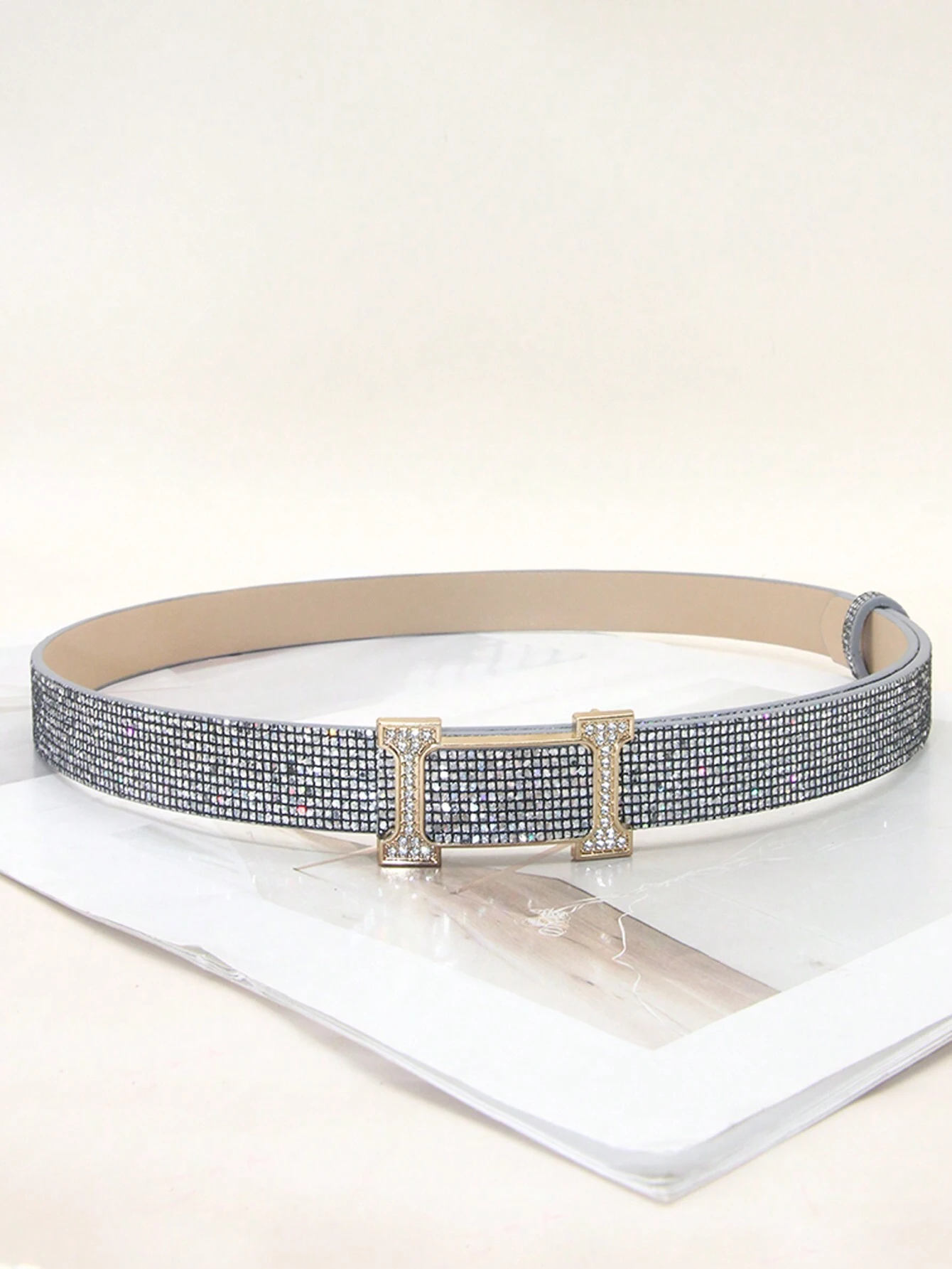SHEIN 1pc Women's Fashion Rhinestone Decorated Belt PU