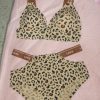 SHEIN Leopard Print Letter Tape Bra & Cut Out Panty Lingerie Set