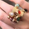 SHEIN Vintage Ring With Adjustable Peacock Stone Pendant & Tassel