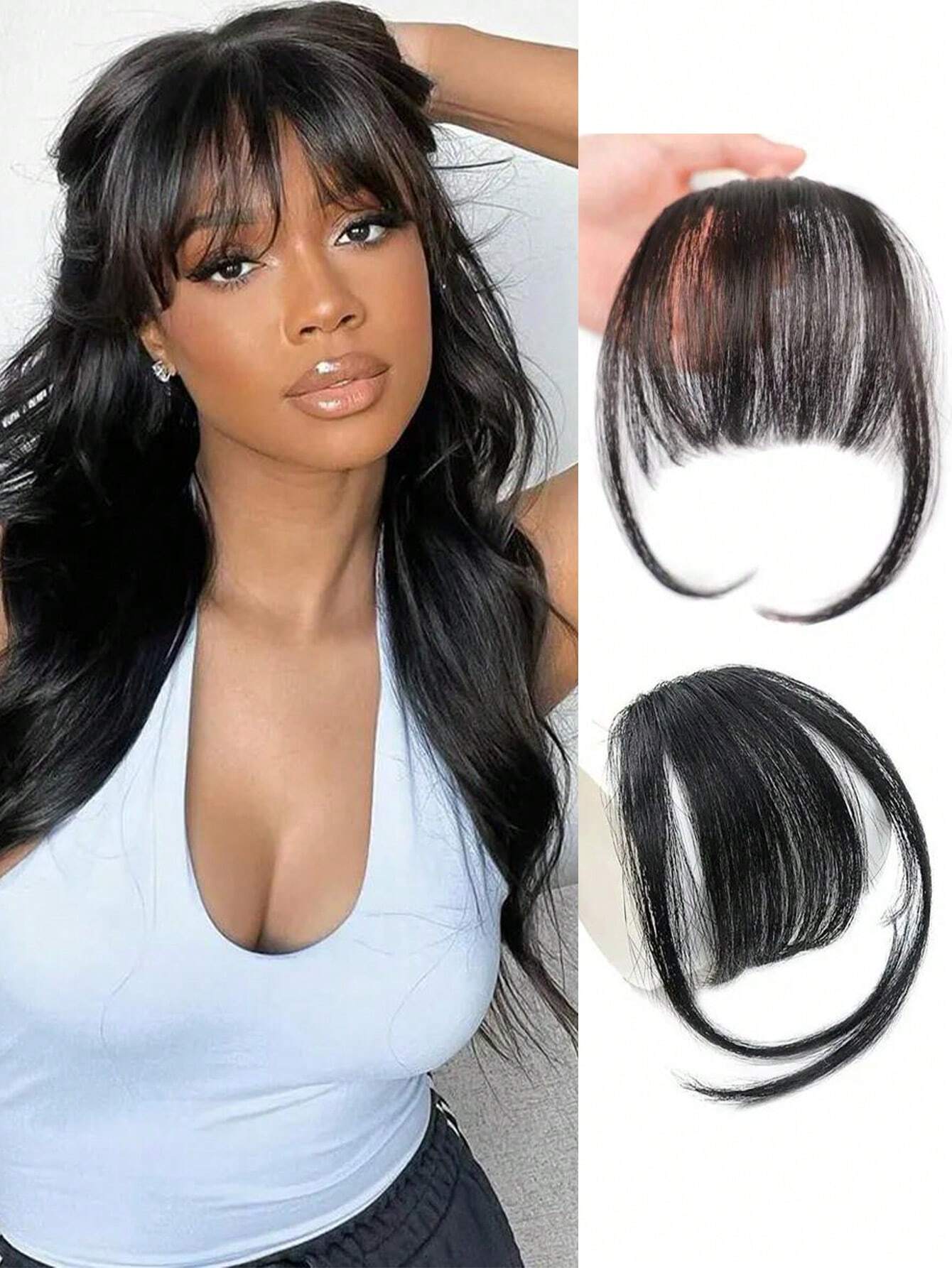 SHEIN Clip In Bangs Front Neat Black Brown Bangs Hairpiece