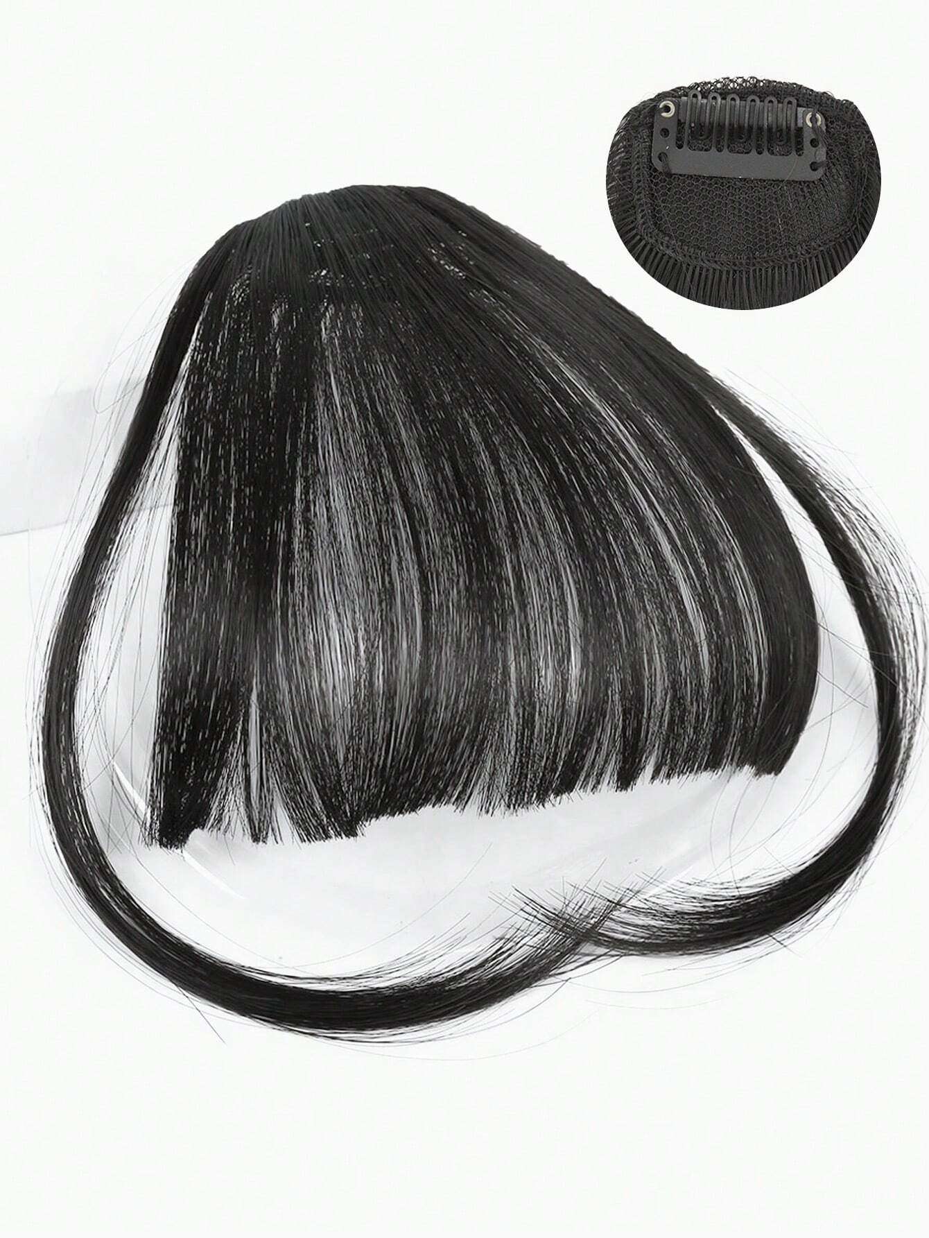 SHEIN Clip In Bangs Front Neat Black Brown Bangs Hairpiece