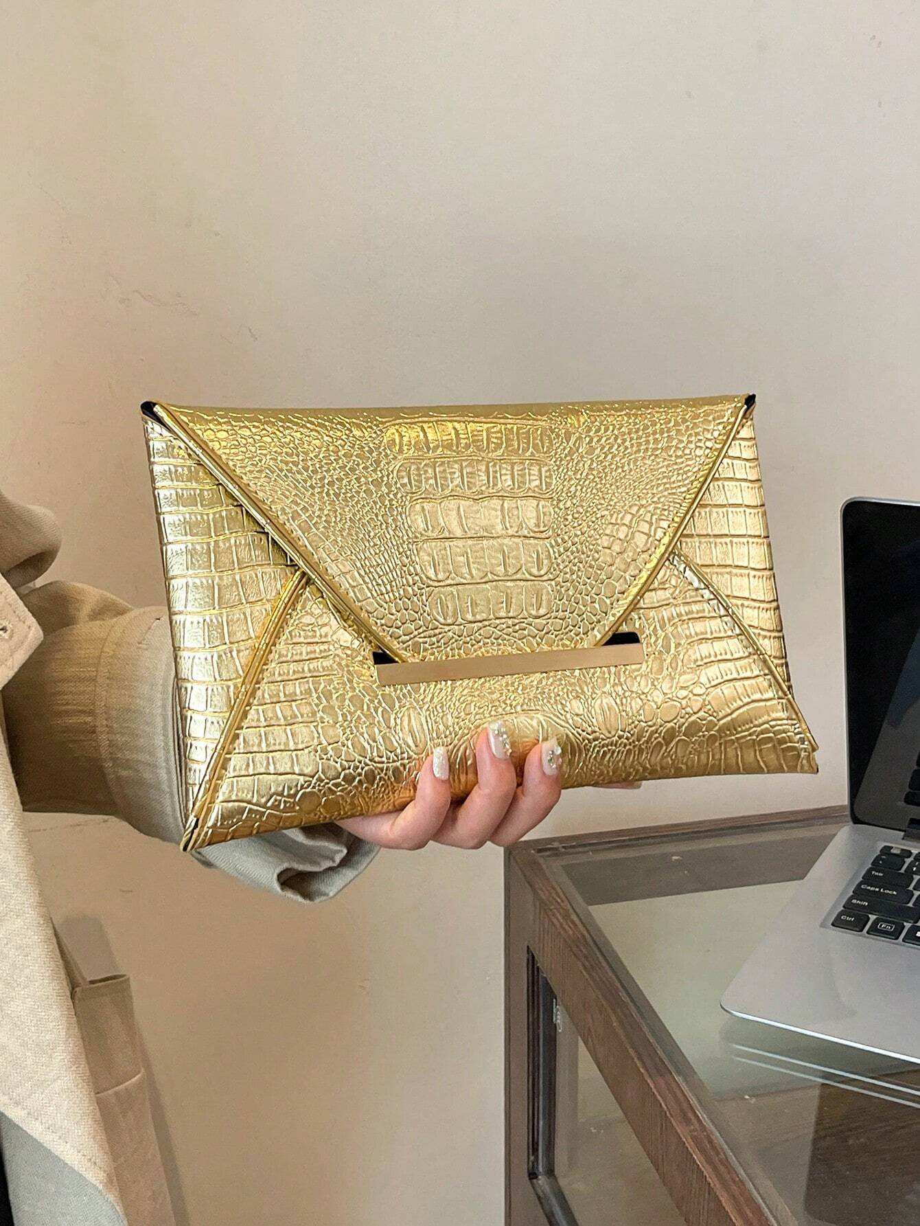 Crocodile Pattern, Stone Texture, Minimalist Fashion Casual PU Solid Color Clutch Envelope Bag