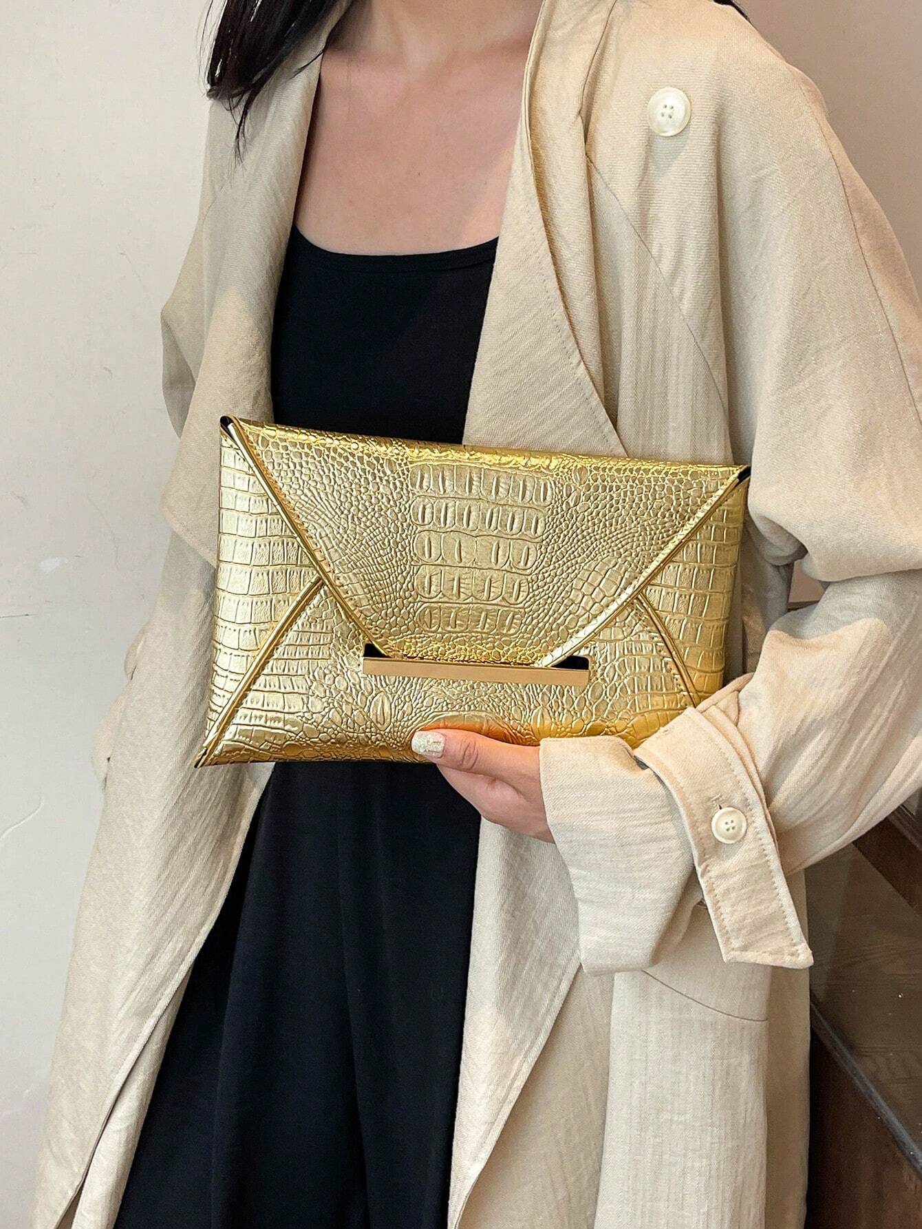 Crocodile Pattern, Stone Texture, Minimalist Fashion Casual PU Solid Color Clutch Envelope Bag