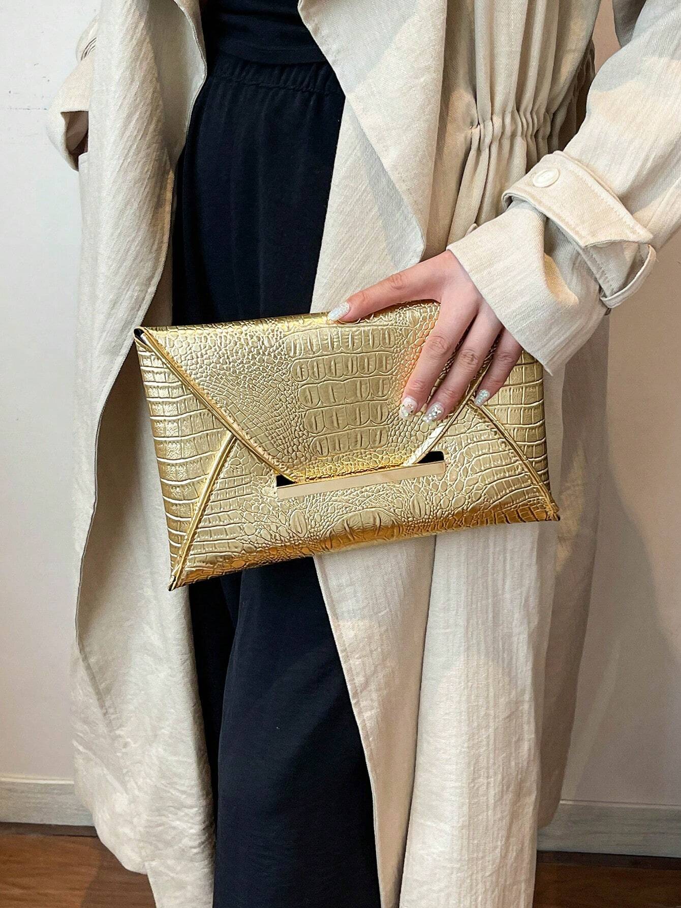 Crocodile Pattern, Stone Texture, Minimalist Fashion Casual PU Solid Color Clutch Envelope Bag