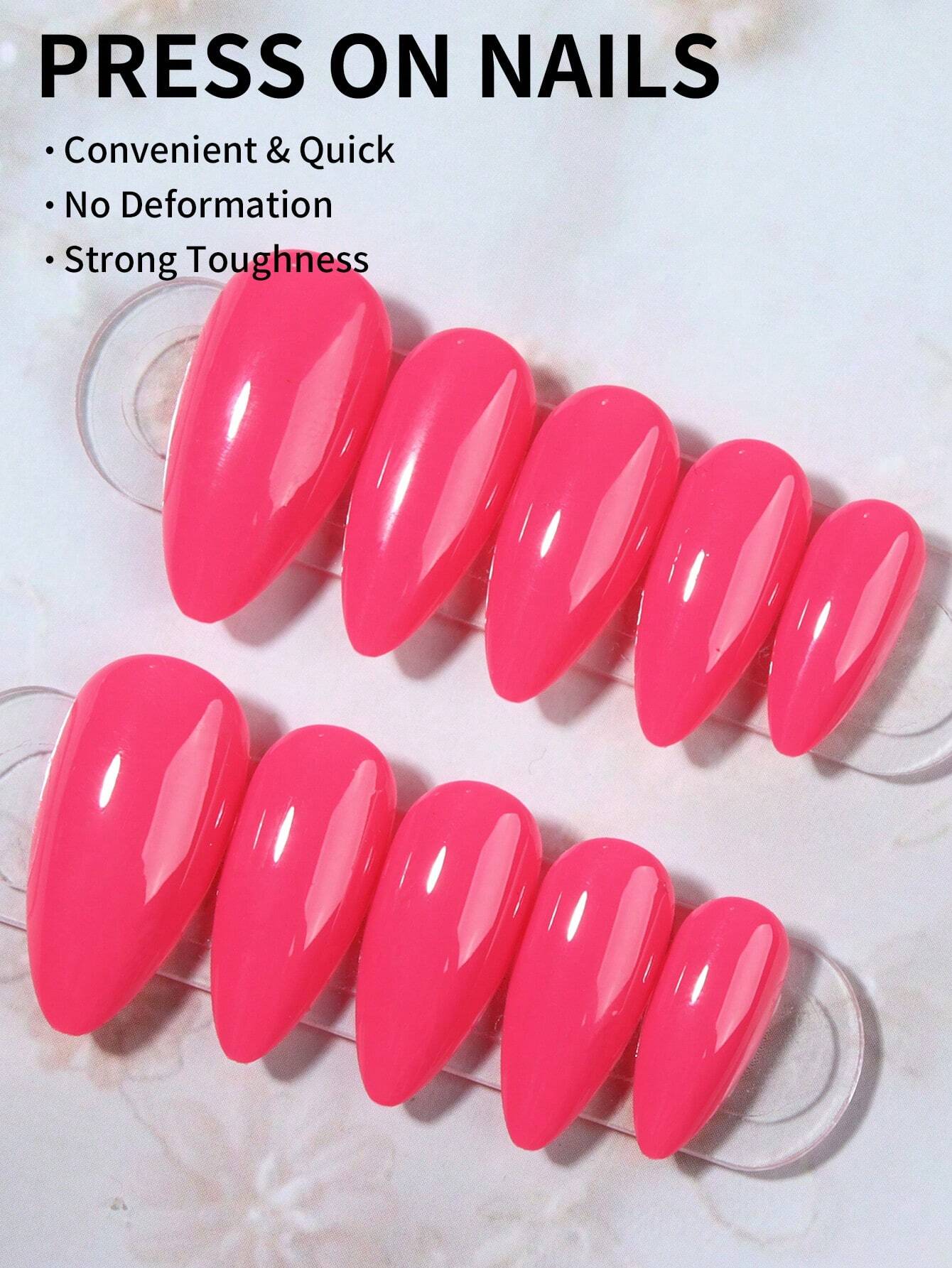 SHEIN Elevate Your Style With,24pcs Long Almond Rose Red Fake Nail