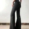 SHEIN Fashionable Fitted Flare Pants With Rivets And Belt