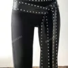 SHEIN Fashionable Fitted Flare Pants With Rivets And Belt
