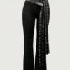 SHEIN Fashionable Fitted Flare Pants With Rivets And Belt