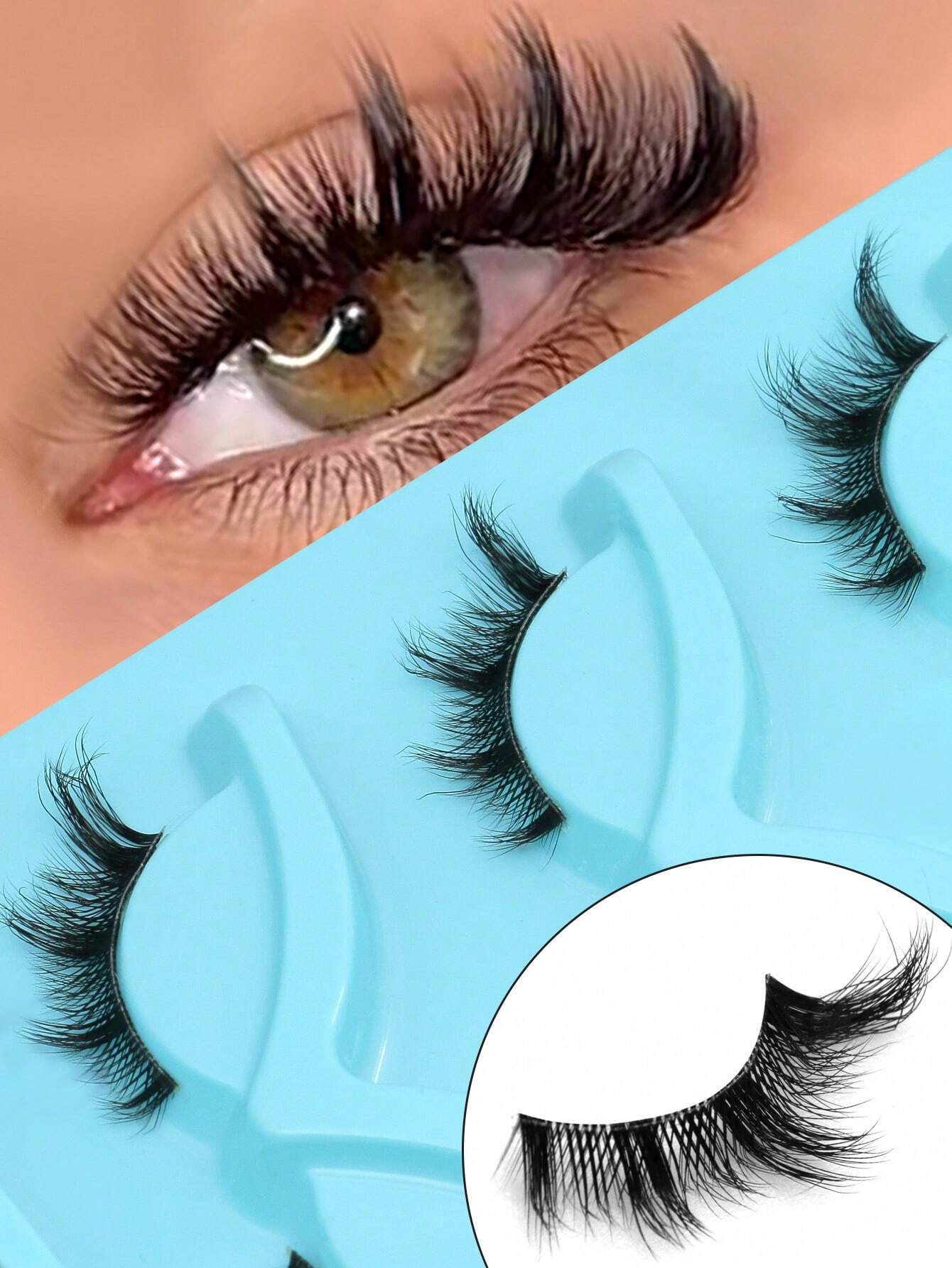 SHEIN GROINNEYA 3 Pairs Cat Eye Eyelashes Fox Eye Lashes