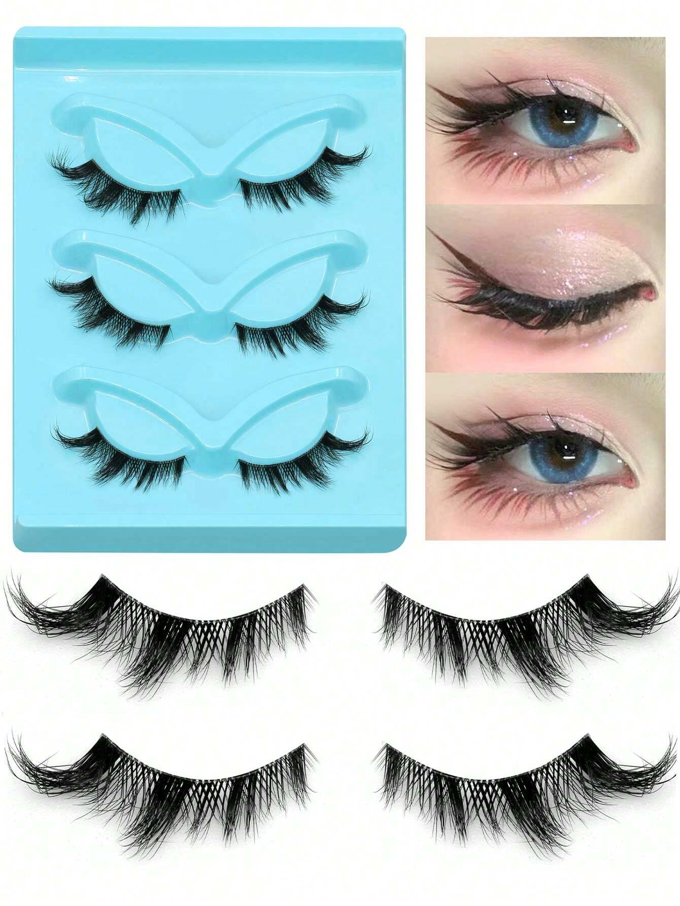 SHEIN GROINNEYA 3 Pairs Cat Eye Eyelashes Fox Eye Lashes