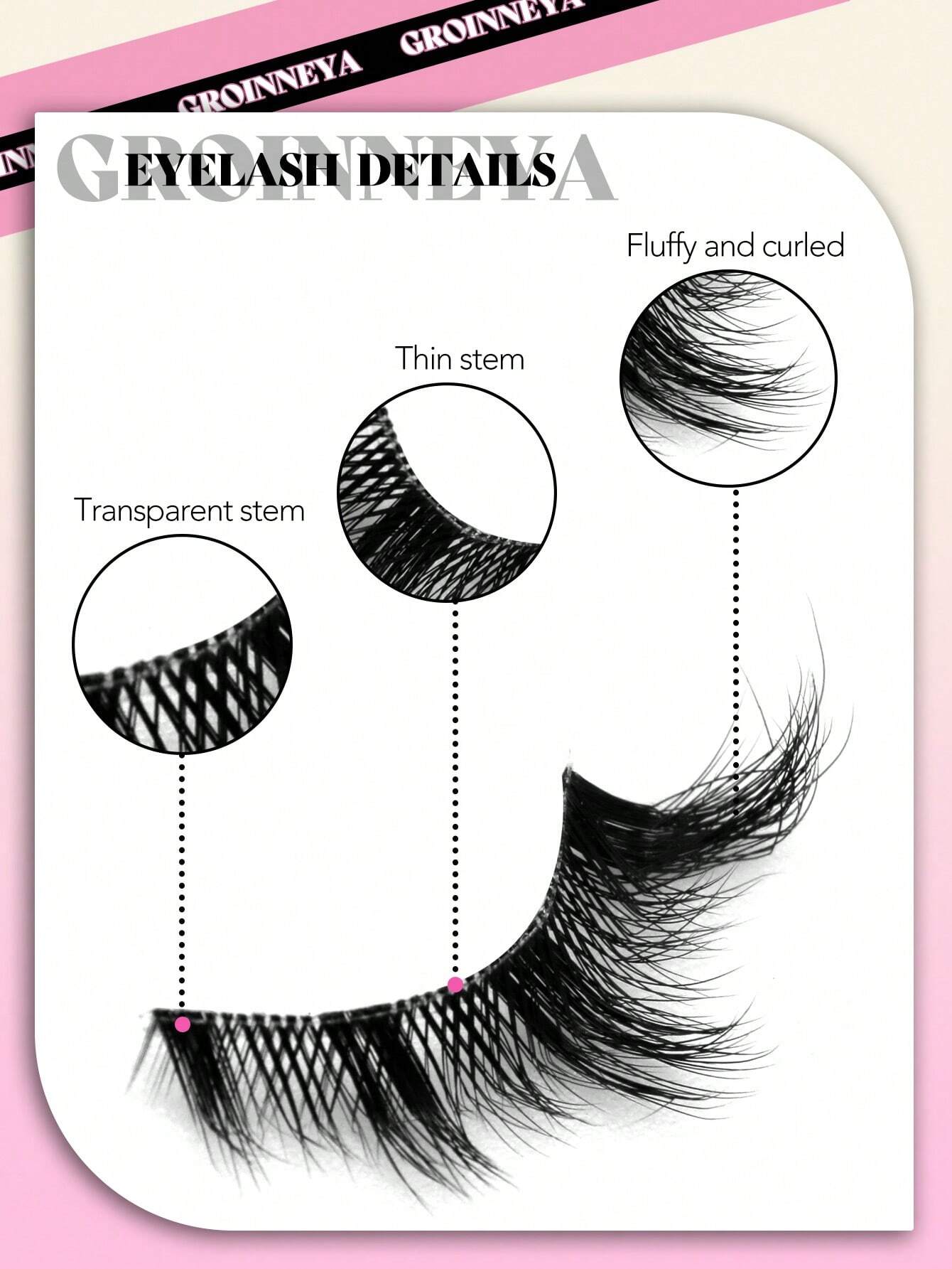 SHEIN GROINNEYA 3 Pairs Cat Eye Eyelashes Fox Eye Lashes