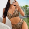 SHEIN Leopard Print Letter Tape Bra & Cut Out Panty Lingerie Set