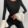 SHEIN SHEIN Clasi Round Neck Color Blocking Bell Sleeve T-Shirt