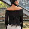 SHEIN EZwear Ripped Edges Off-shoulder Sweater