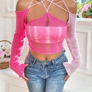 SHEIN MOOSTA Ladies' Cold Shoulder Hollow Out Sweater